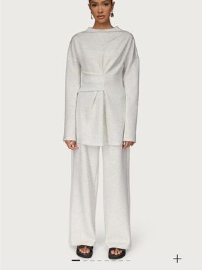 Veiled 2 piece set top and Knit Pants in Light Gray